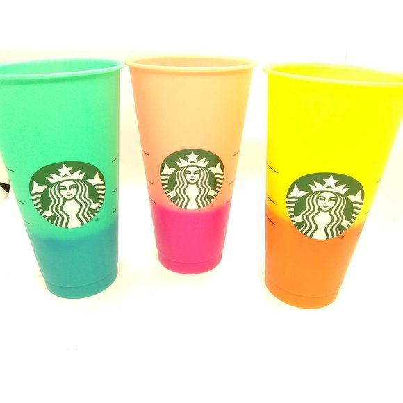 Starbucks Reusable Color Changing Cups Set Of 9 w/ ONLY 1 LID & Straw 2020 24fl - Picture 2 of 12